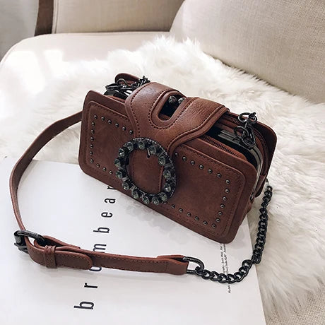 Fashionable Chain Strap Small Square Bag Women's Bag Retro Style Crossbody Bag Versatile Casual Pure Color Lock Buckle Closure