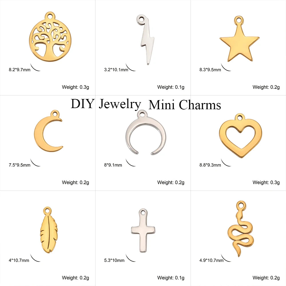 5pcs Stainless Steel Tree of Life Charms for Jewelry Making Moon Cross Butterfly Snake Pendant Tiny Charm Bracelet Earrings DIY
