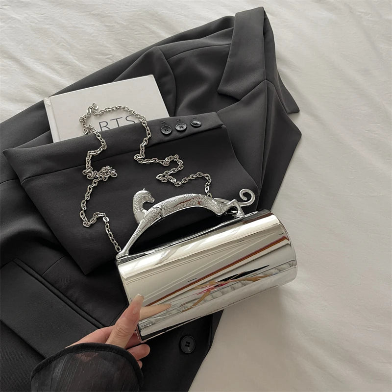 Animals Leopard Metal Handle Evening Clutch Bag Trendy Party Purse Lady High Quality Acrylic Shoulder Crossbody Bag Mini Handbag