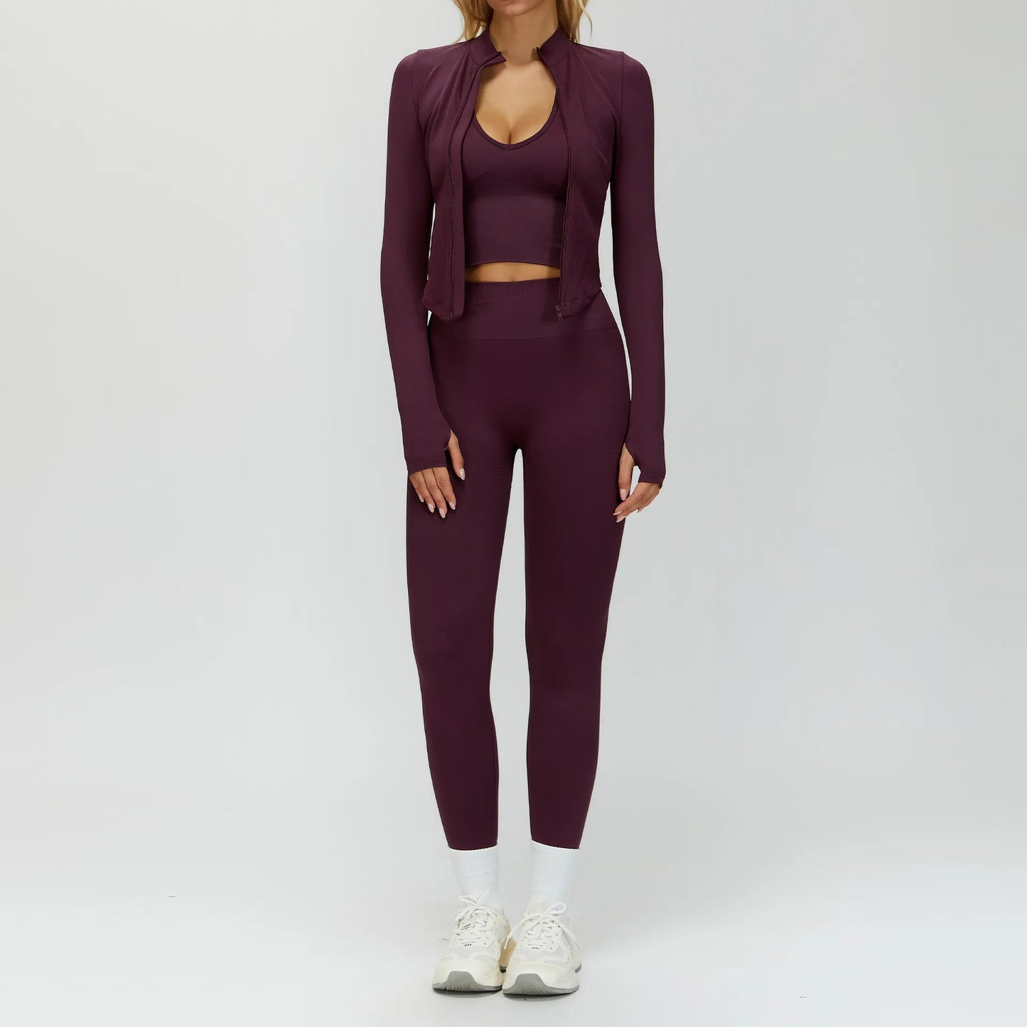 Seamless Yoga Set 3PCS Women Sportswear Workout Clothes Athletic Wear Gym Legging Fitness Bra Crop Top Long Sleeve Sports Suits