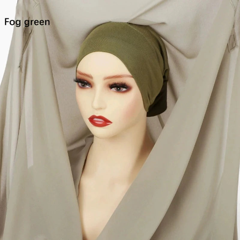 Chiffon Instant Hijab With Bulit-in Magnets Muslim Woman Hijab Solid Color Easy To Wear Shawl Wrap With Undercap Famme Headscarf