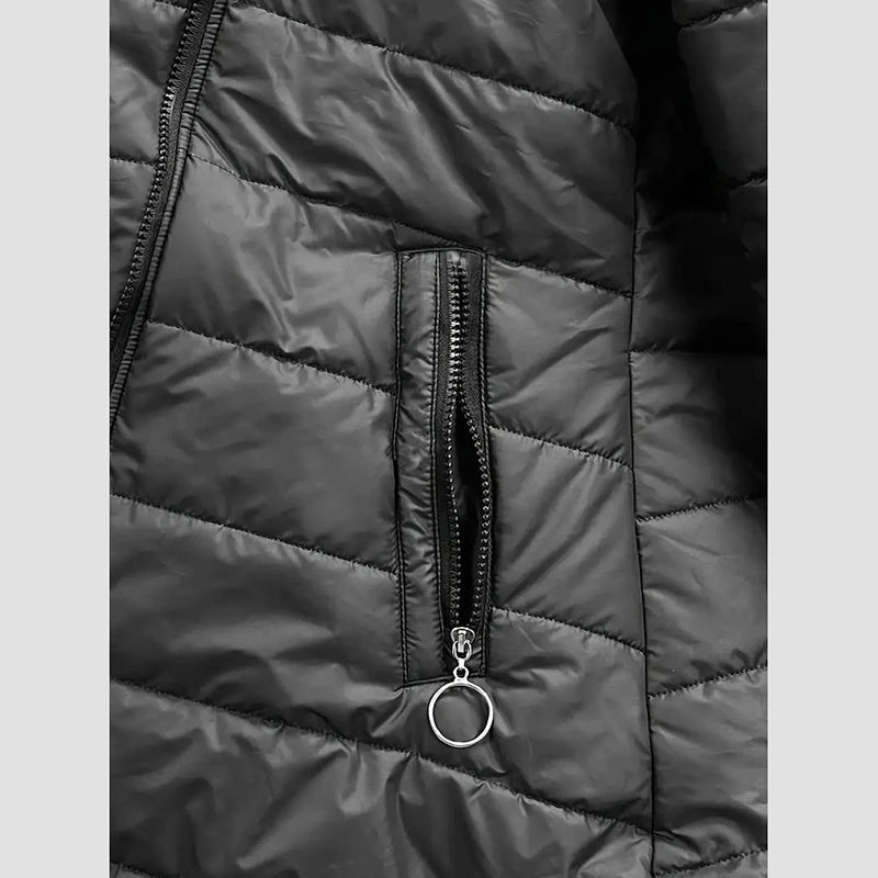 Women's Hooded Fleece Lined Jackets Long Sleeve Cotton Padded Winter Fit Warm Medium Length Coat Zip Up Stylish Women's Clothing