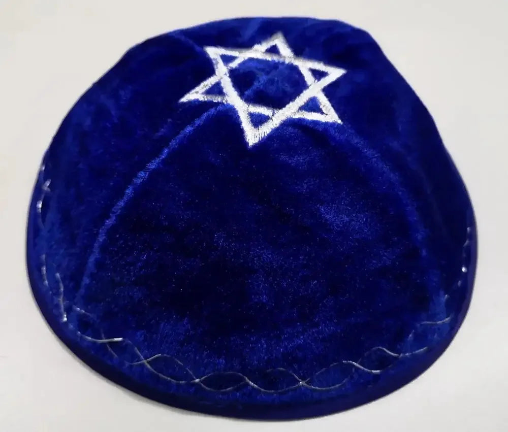 VELVET JEWISH YARMULKE KIPPAH WITH STAR EMBROIDERED