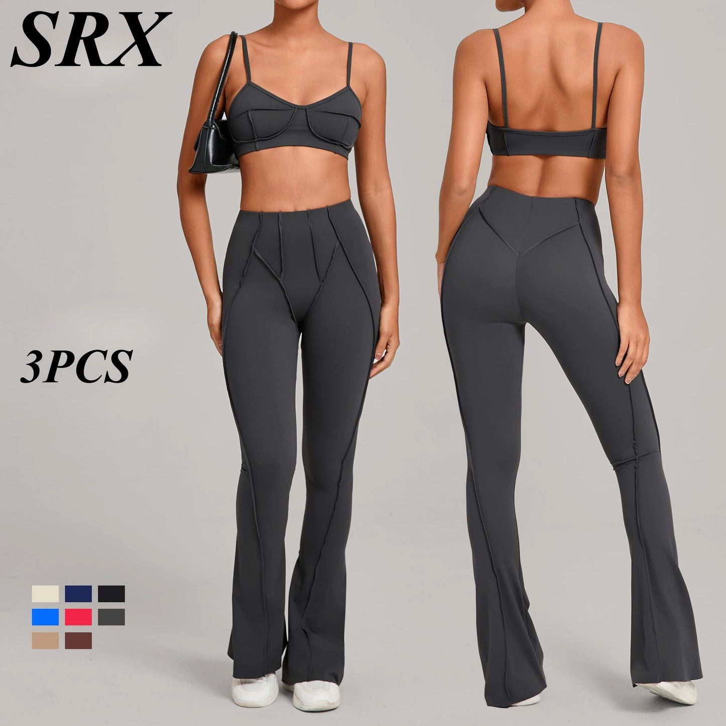 3PCS Women's Seamless Yoga Sets Sports Jackets Bra Flared-pants Suits Slim Fit Hip-Lifting Tracksuits Fitness Gym Workout Sets