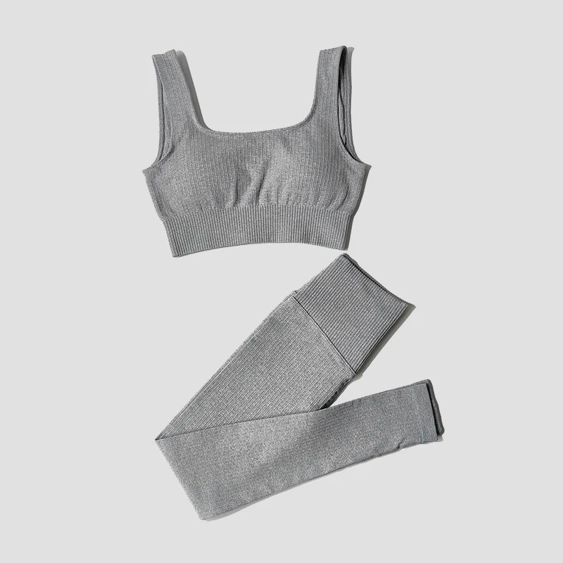 Women's Sportswear Yoga Set Workout Clothes Athletic Wear Sports Gym Legging Seamless Fitness Bra Crop Top Long Sleeve Yoga Suit