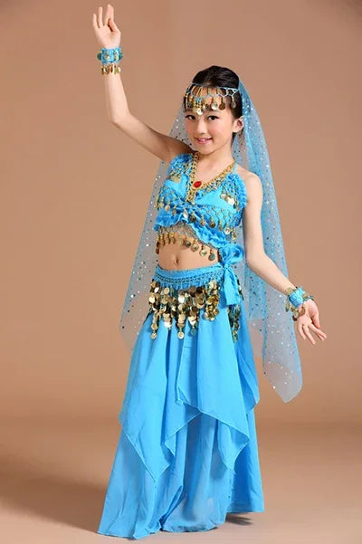 dance5 Piece Set Belly Dance Costumes Set Indian Dress Handmade Kids Belly Dance Costumes for Girls Bollywood Performance Cloth