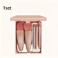 Mini Makeup Brush Set with Mirror, 5Pcs Soft Bristle Cosmetic Brushes, Portable Pink Beauty Tool for Blush Eyeshadow Foundation