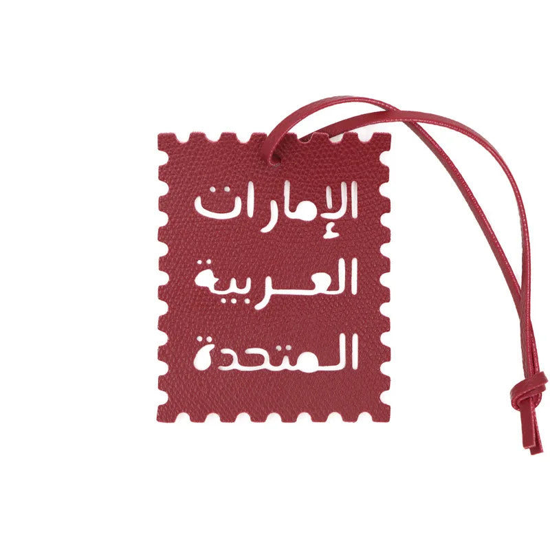 Square Leather UAE Letter Pendant Arabic Travel Label Hanging Ornament Women's Handbag Bag Pendant Personalized Creative Gift