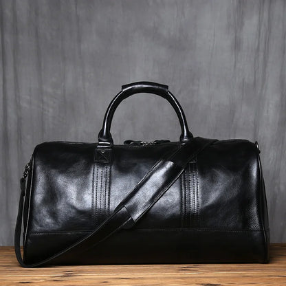 NZPJ Genuine Leather Men Travel Bag Natural Cowhide Handbag Casual Crossbody Bag Large Capacity Luggage Bag For 16 Inch Laptop