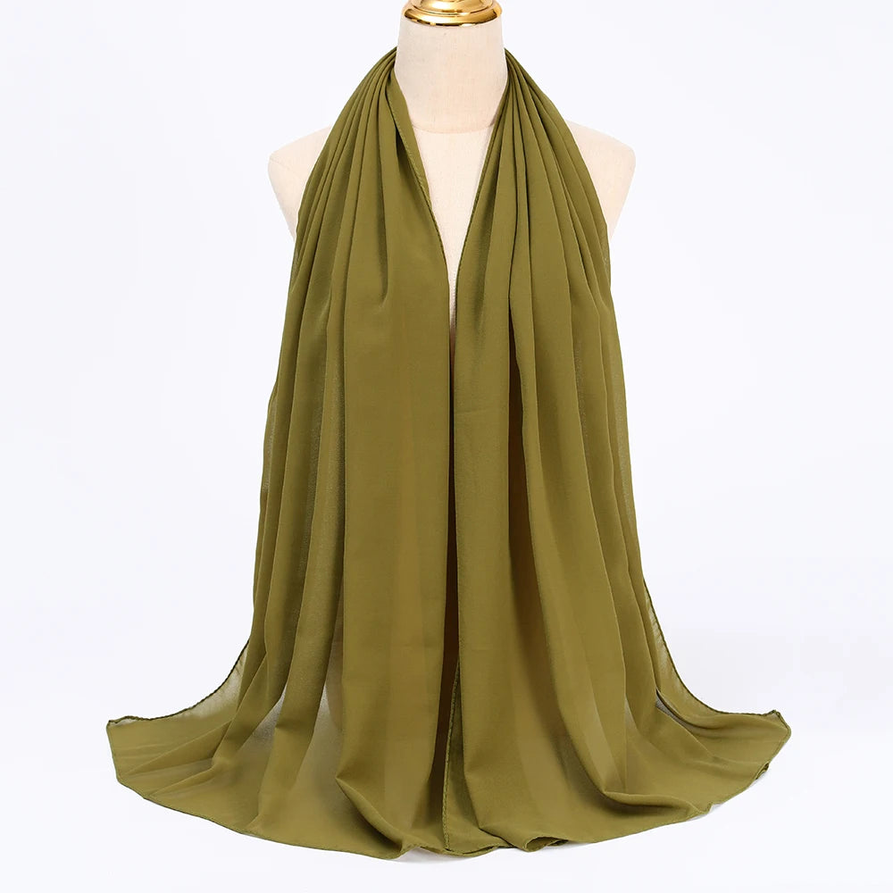 Muslim Chiffon Hijabs For Woman Long Solid Color Head Wrap For Women Shawls Scarves Ladies Muslim Veil Hijab