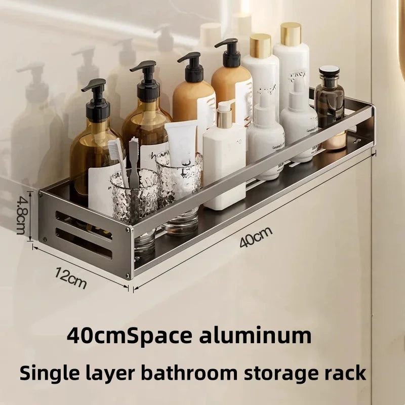Maximize Your Space: No-Drill Aluminum Corner Shelf for Bathroom | All-in-One Shampoo Organizer & Towel Holder Solution