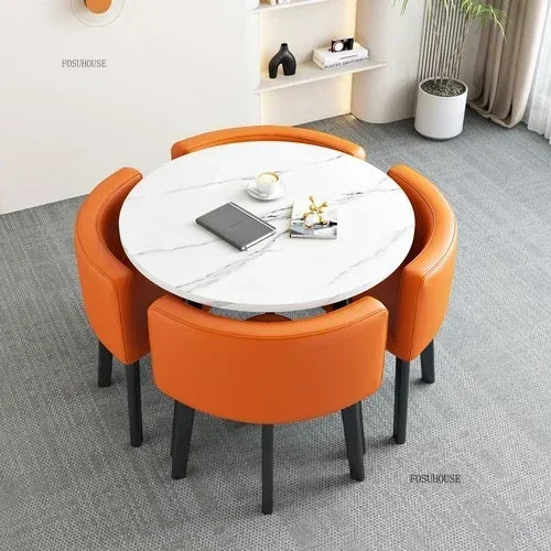 Nordic Round Dining Tables Set for Dining Room Furniture Kitchen Dining Table Set with 4 Chairs Home  Light Luxury Center Tables