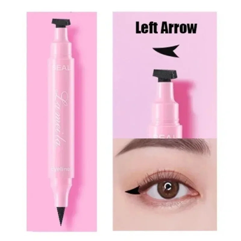 2 in 1 Black Eyeliner Stamp Waterproof Sweat-proof Dual-ended Liquid Eyeliner Quick Dry Easy Applying Eyeliner Pen Lazy Makeup