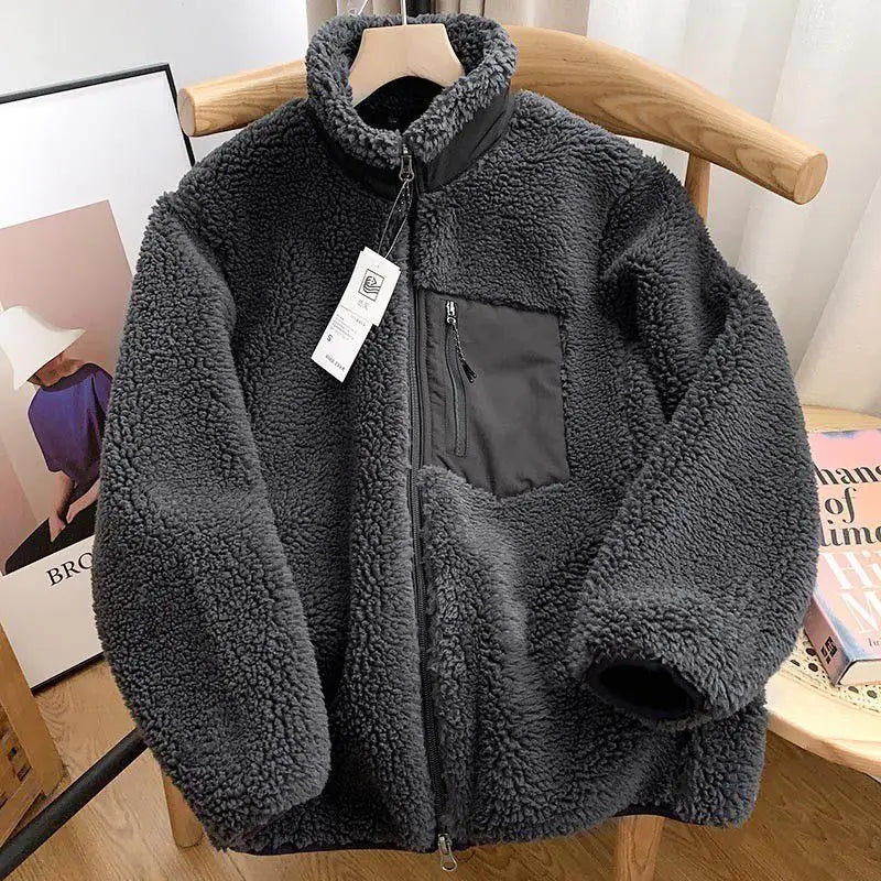 2026 Winter Chic Girl Lamb Fleece Women's Short Jacket Zipper Long Sleeved Pocket Warm Coat Fashion High Street Female Outerwear