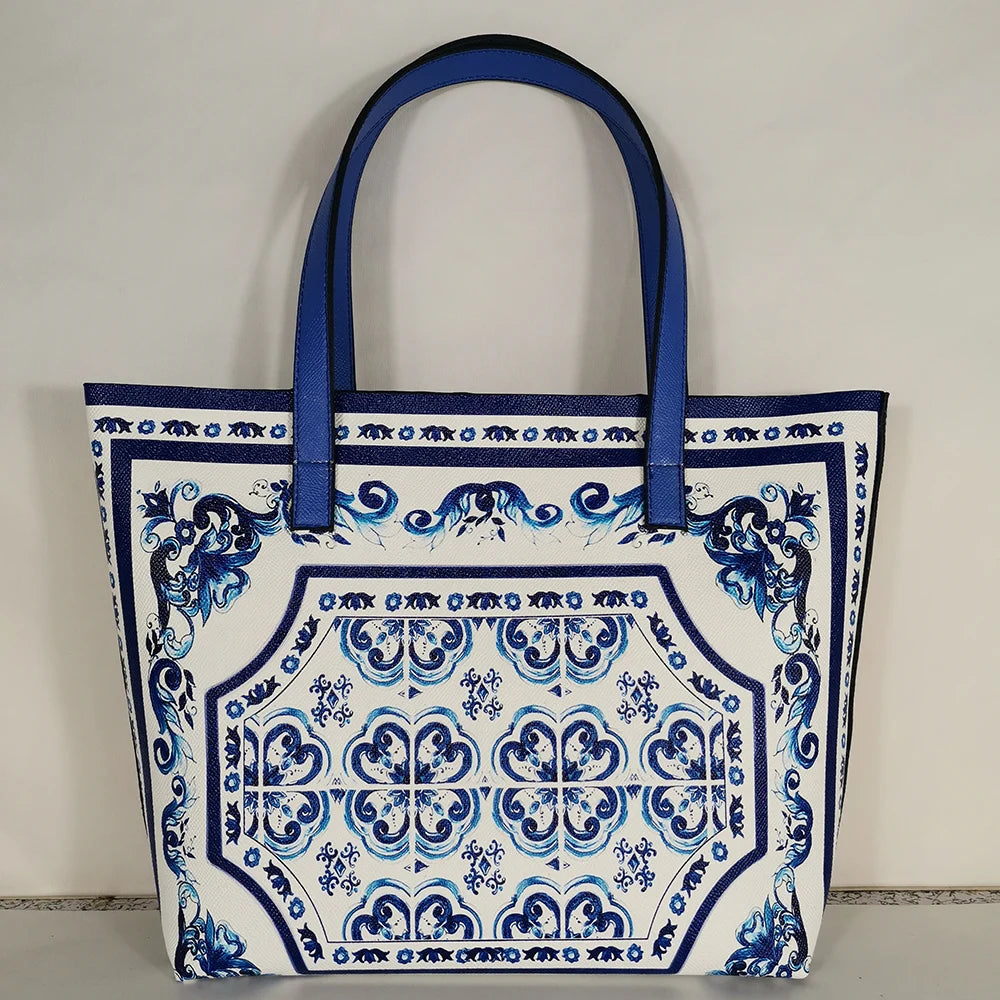 Italy Luxury Print Travel Shoulder Bag Floral Textured-Leather Shopper Tote large tote bag famous brand bag women girl handbag