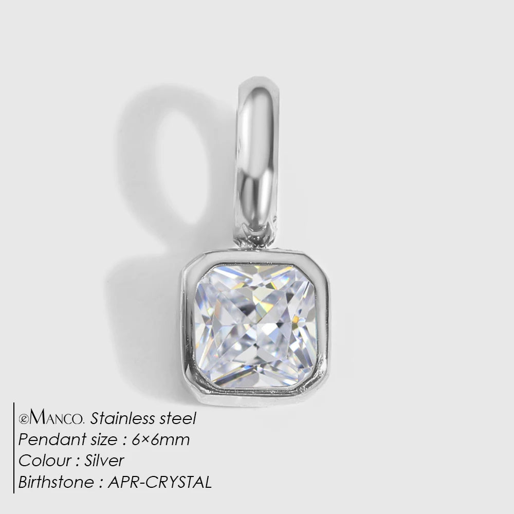 EMANCO Stainless Steel Classic Octagon Birthstone Charms 14K Gold Plated Pendant For DIY Jewelry Making Necklace