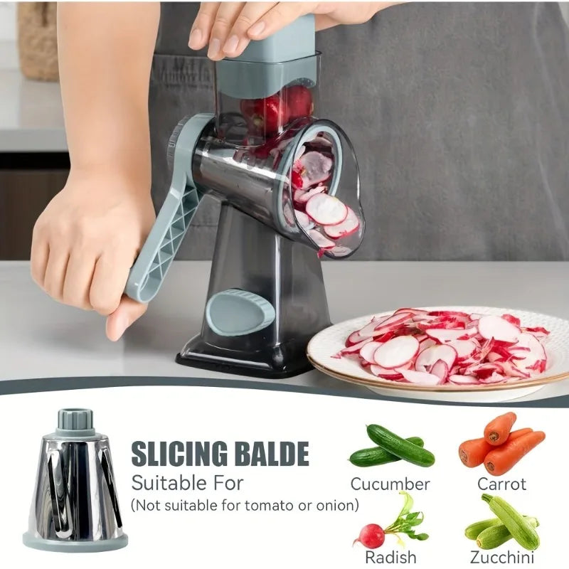 1Set 3 in 1 Rotary Cheese Grater Versatile Manual Vegetable Slicer Peanut Nuts Grinder Cheese Vegetable Shredder Clear JT242