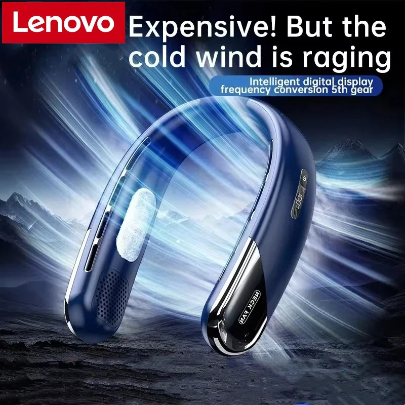 Lenovo Portable Neck Air Conditioner 5 Speed Ultra Hanging Neck Fan Rechargeable Semiconductor Refrigeration Leafless Fan 2026