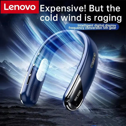 Lenovo Portable Neck Air Conditioner 5 Speed Ultra Hanging Neck Fan Rechargeable Semiconductor Refrigeration Leafless Fan 2026