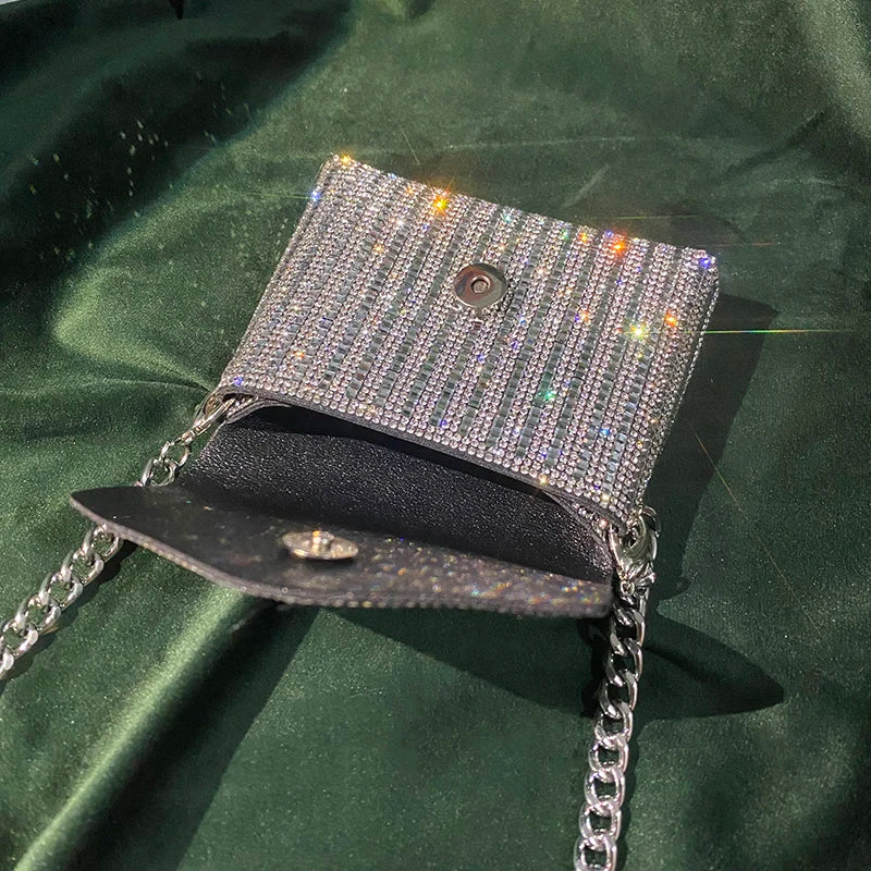 JIOMAY New Rhinestone Bag for Women Shiny Mini Silver Clutch Bag Girls Chain Crossbody Bag Wholesals Items For Small Business