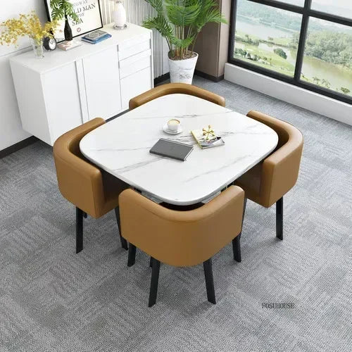 Nordic Round Dining Tables Set for Dining Room Furniture Kitchen Dining Table Set with 4 Chairs Home  Light Luxury Center Tables