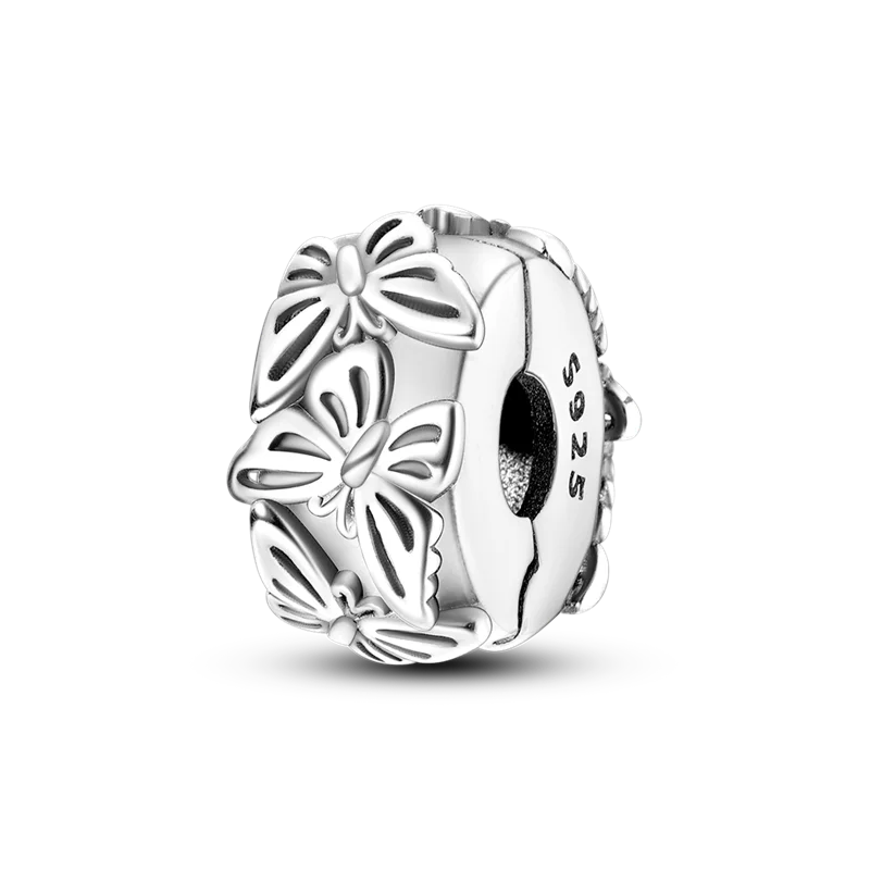 Silver Clasp 925 Sterling Silver CZ Pave Clip Charms Daisy Beads Stopper Safety Chain Fit Original Bangle Bracelet Jewelry Clips