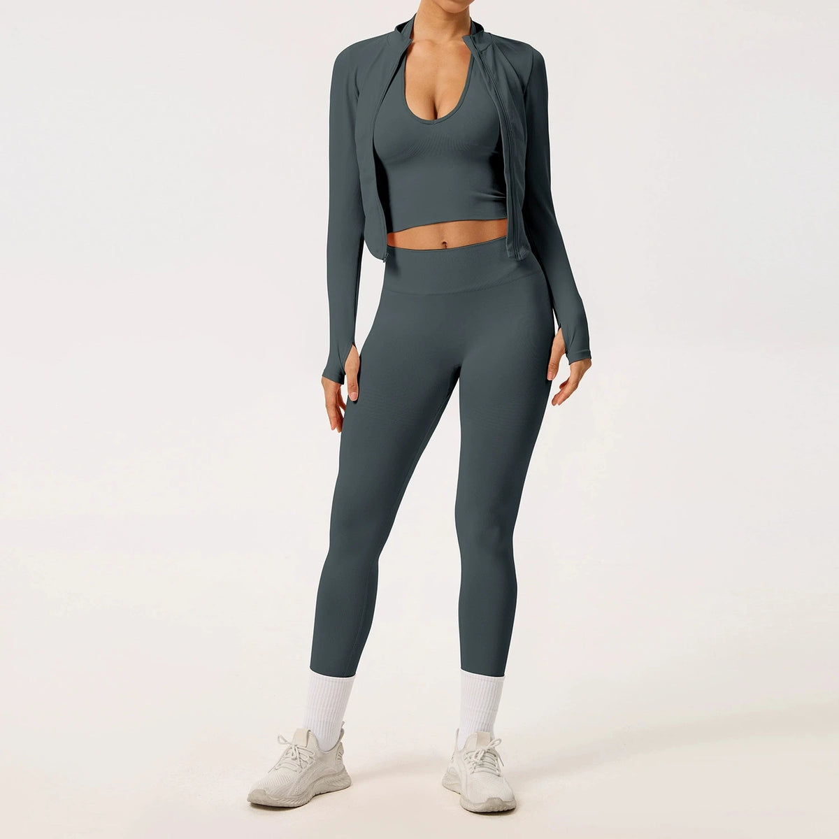 2/3PCS Yoga Set Women Gym Long Sleeve Sports Suits Fitness Bra Crop Top Workout Clothes Female Solid Seamless Legging Sportswear