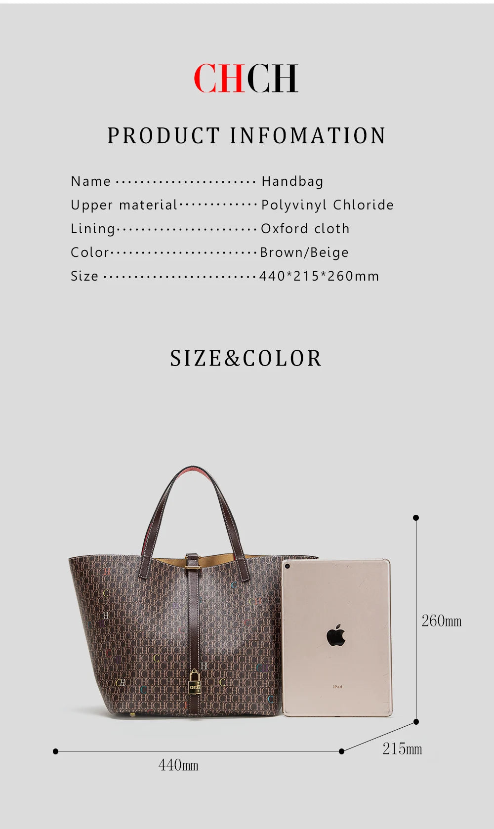 Classic Style Women's Large-capacity Handbag Letters Print Design Small Metal Accessories Exquisite Workmanship