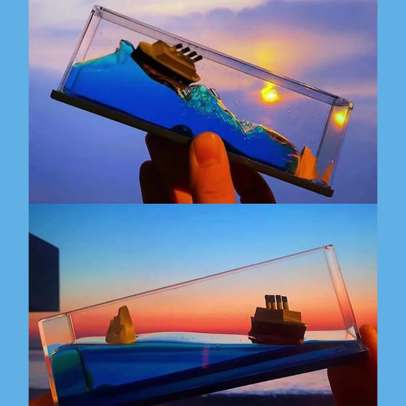 Cruise Fluid Drifting Bottle Titanic Black Pearl Dinosaur Era Style Drifting Ship Ornament Home Boy Girl Gift Desktop Decoration