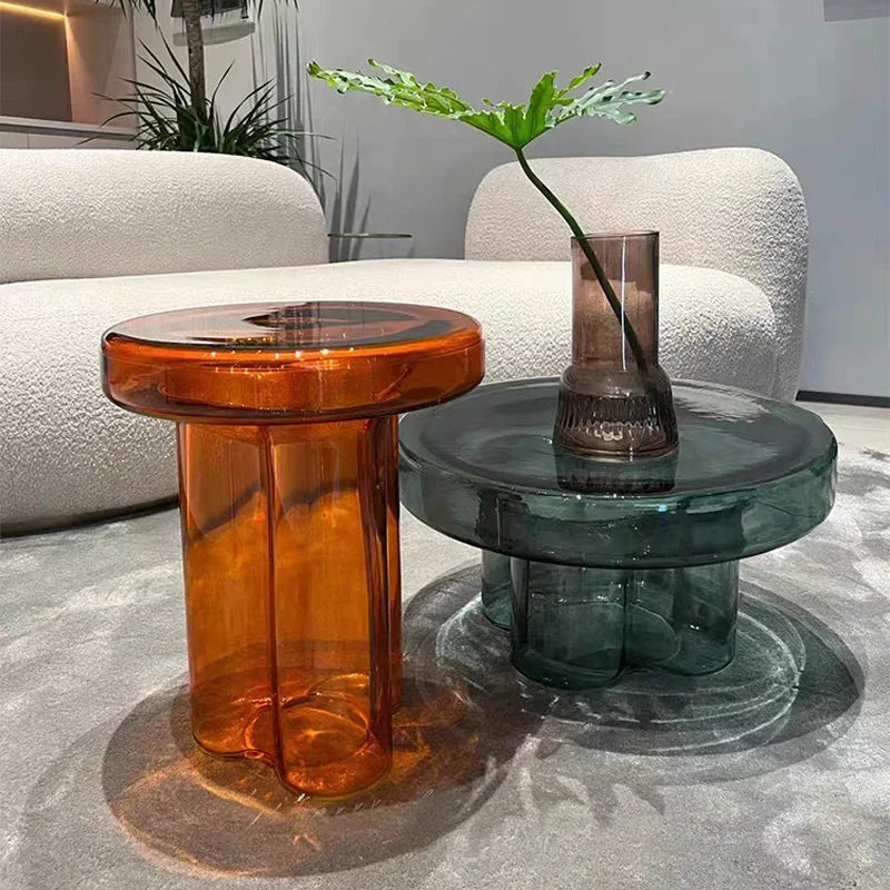 Round Glass Coffee Table for Living Room or Bedroom