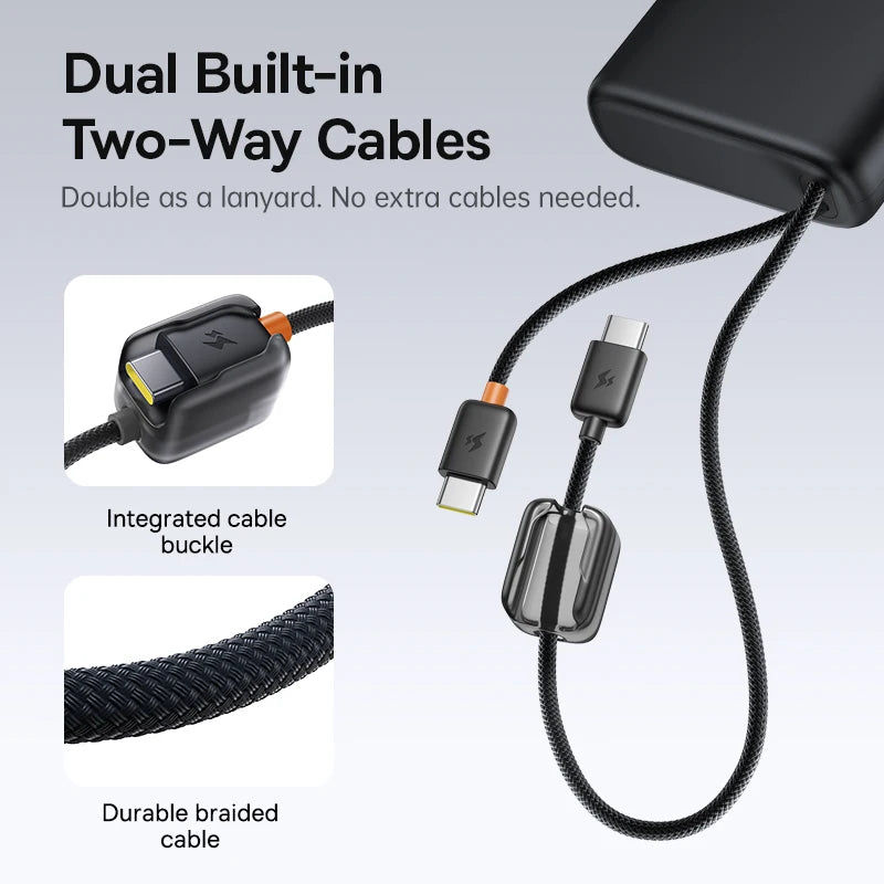 Baseus 145W Power Bank 25000mAh Fast Charging Built-In Type-C Cable Portable Battery Charger for iPhone Samsung MacBook Tablet