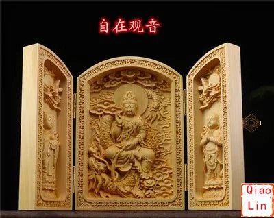 Solid Wood Carving Three Open Buddha Statue, Collapsible Sculpture, Living Room and Bedroom Decoration, Modern Art