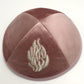 Judaical Velvet Kippah with Embroidery Of Fire for Men Yamaka Hat Kippot Royal Blue Grey 18cm