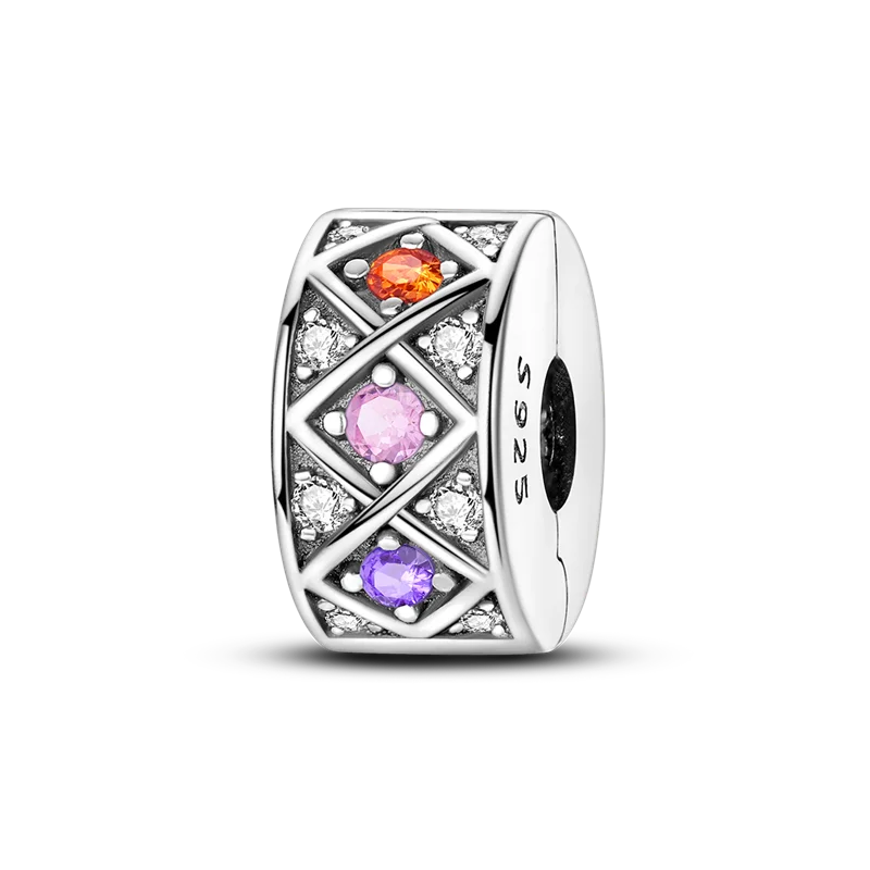 Silver Clasp 925 Sterling Silver CZ Pave Clip Charms Daisy Beads Stopper Safety Chain Fit Original Bangle Bracelet Jewelry Clips