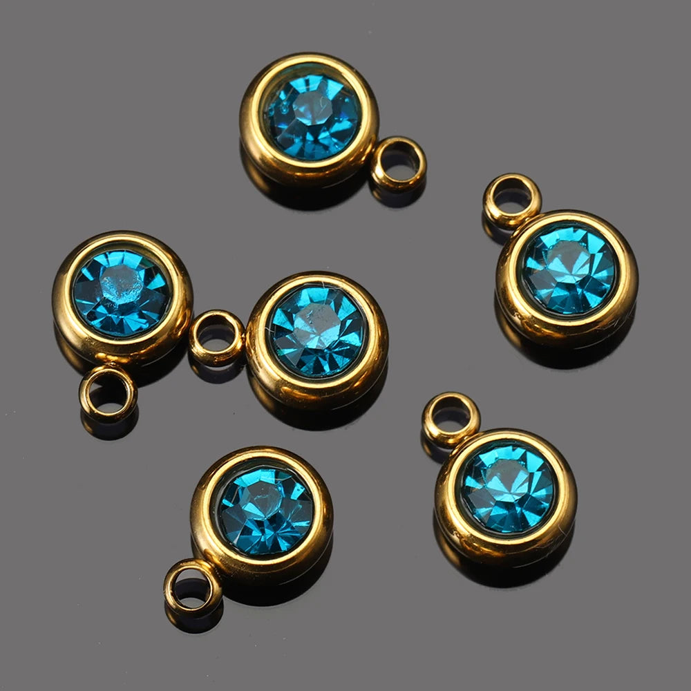 20pcs 6mm Stainless Steel Rhinestone Beads Gold Color Crystal Charms Pendants for Necklace Bracelet Jewelry Making Charm DIY