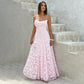 Elegant Jacquard Lace Spaghetti Straps Maxi Dress Backless Tie Square Neck Floor Length A Line Dress Evening Wedding Graduation