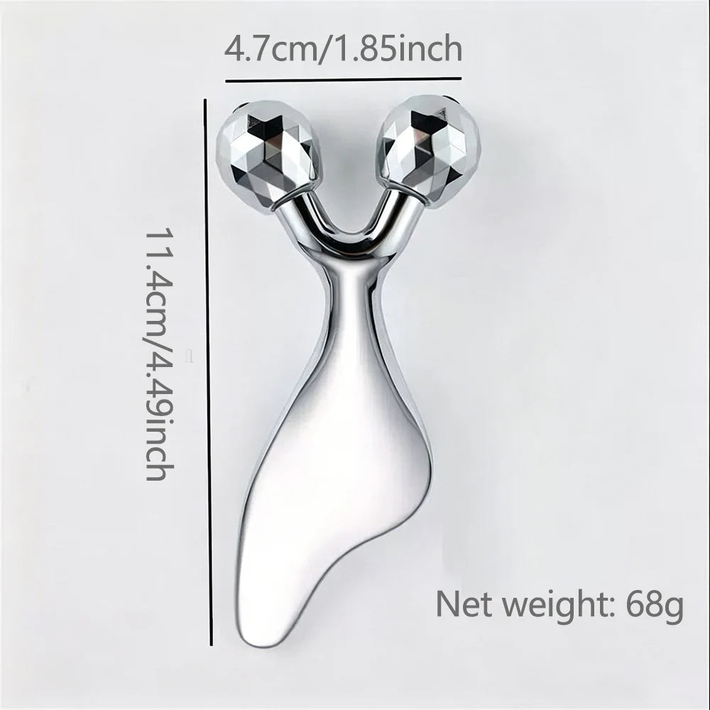 3D Facial Roller & Gua Sha Tool Stainless Steel Massage Roller For Face Eyes Chin Lift Tightening Skin Sculpting Beauty Tools