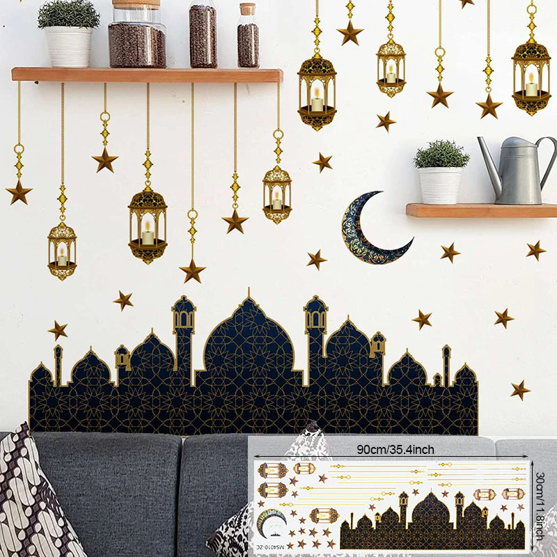 Eid Mubarak Wall Stickers Moon Star Lantern Ramadan Kareem Wall Decals Muslim Islamic Window Sticker Decorations for Home 2026