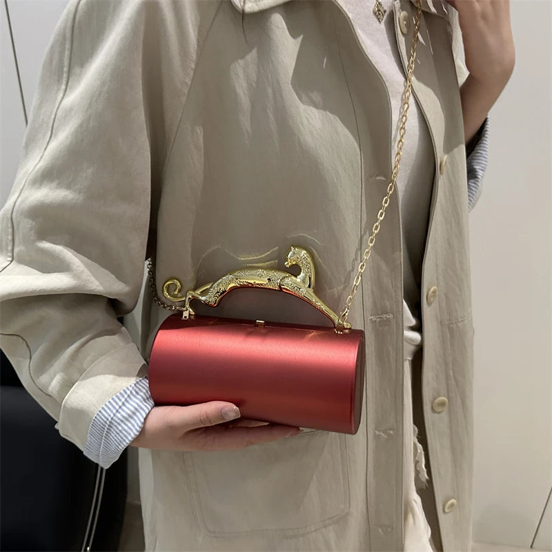 Animals Leopard Metal Handle Evening Clutch Bag Trendy Party Purse Lady High Quality Acrylic Shoulder Crossbody Bag Mini Handbag