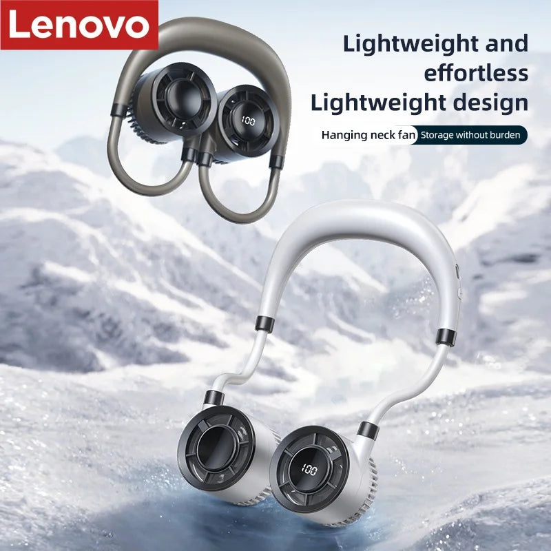 Lenovo Digital Display Neck Fan Rechargeable 5000mAh Portable Wearable Cooling Air Cooler USB Fan Outdoor Sports Travel