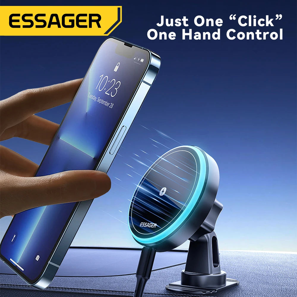 Essager 15W Magnetic Wireless Car Phone Holder Adjustable 360 Degrees Car Charger For IPhone15 14 13 Pro Samsung Universal Phone