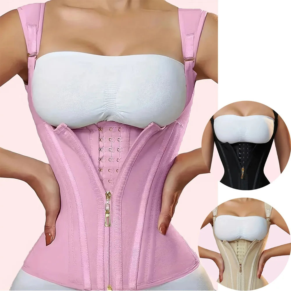 Women's Plus Size Tummy Control Corset Vest Cincher,Full Coverage Back Shapewear with Zipper &Buttoned Closure,Hard Control Belt