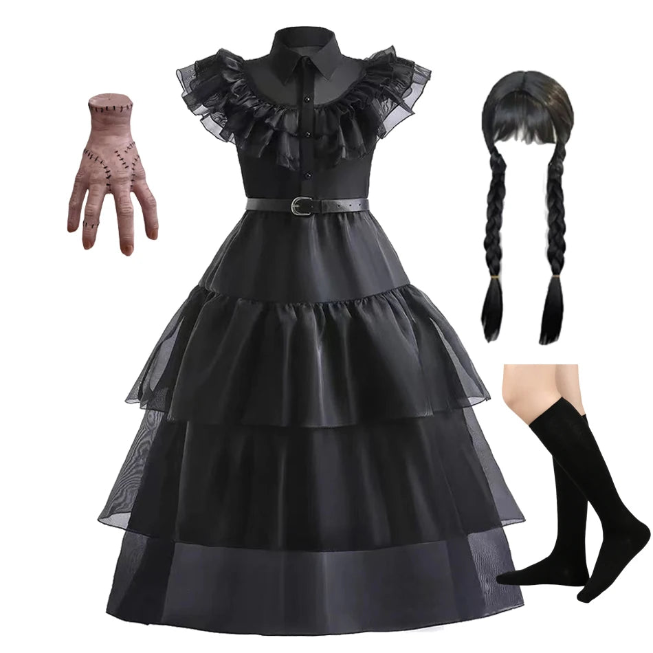 Girls Halloween Cosplay Costume Dress Movie Kids Gothic Dancing Vestidos Party Outfits Dress