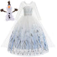 Disney Elsa Princess Dress For Girl White Printed Long-Sleeved Lace Dress Festive Party Gift Set Frozen Dress Fire Spirit Olaf