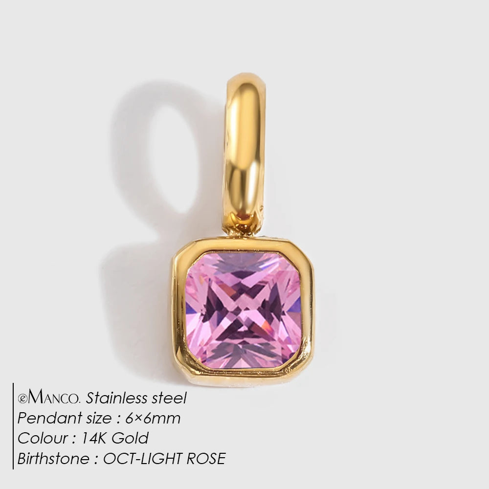 EMANCO Stainless Steel Classic Octagon Birthstone Charms 14K Gold Plated Pendant For DIY Jewelry Making Necklace