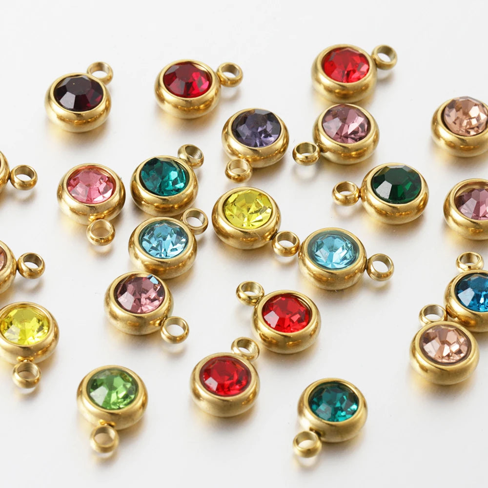 20pcs 6mm Stainless Steel Rhinestone Beads Gold Color Crystal Charms Pendants for Necklace Bracelet Jewelry Making Charm DIY