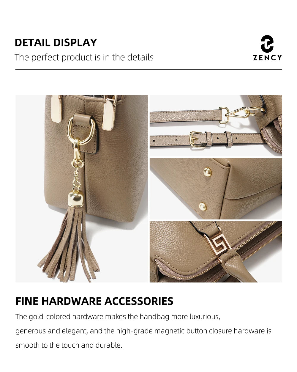 Zency 2025 Winter Women 100% Genuine Leather Shoulder Bag Ladies Crossbody Bag Elegant Tassel Top Handle Bag For Commuters Purse