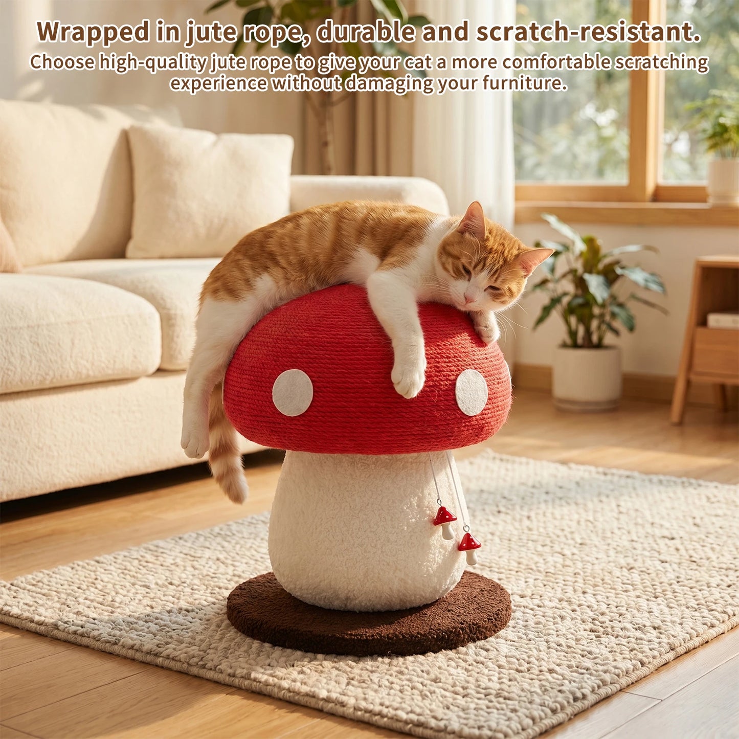 Mushroom Shape Sisal Rope Cat Scratcher, Durable Climbing Post & Play Toy for Indoor Cats, Non-Shedding Scratching Pole
