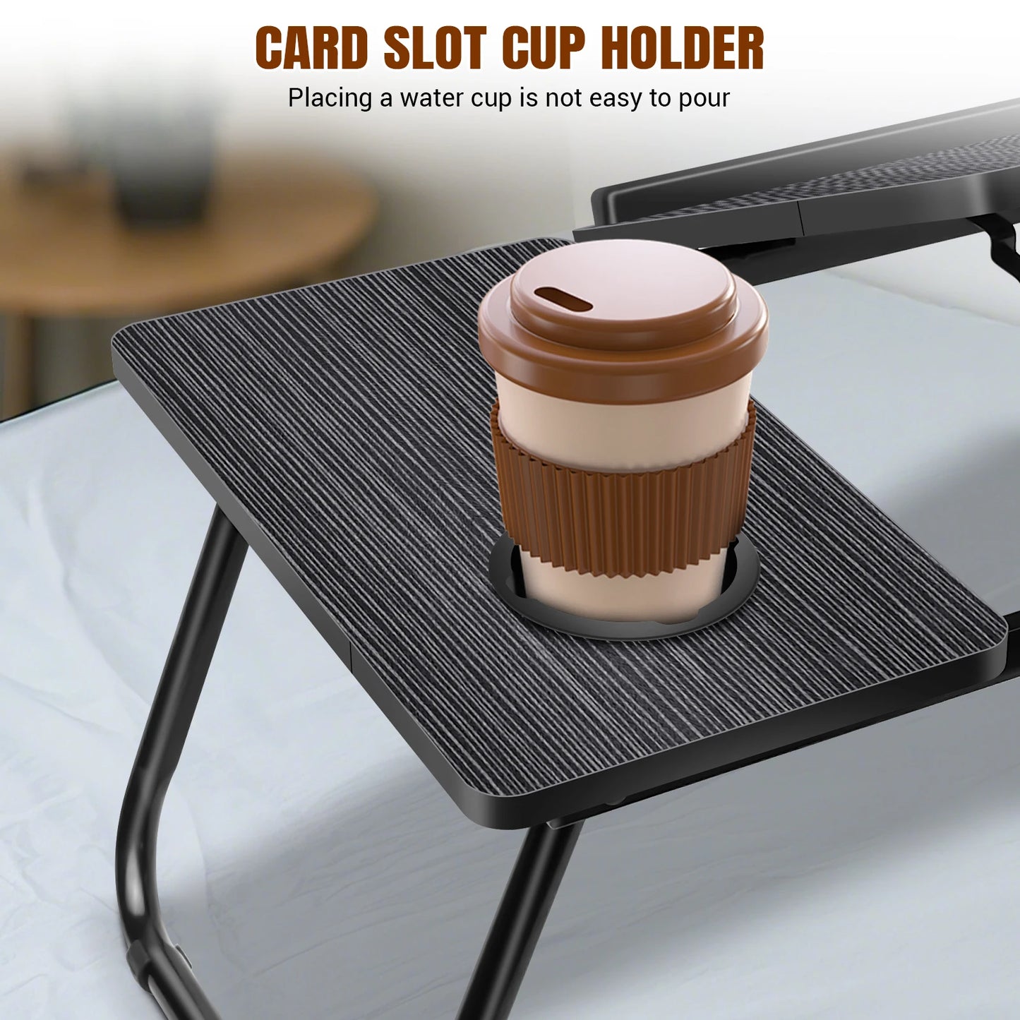 Laptop Desk,Laptop Bed Table with Foldable Legs & Cup Slot,Height and Angle Adjustable reading Holder Notebook Stand Book Holder