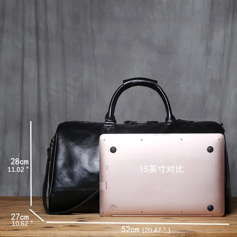 NZPJ Genuine Leather Men Travel Bag Natural Cowhide Handbag Casual Crossbody Bag Large Capacity Luggage Bag For 16 Inch Laptop